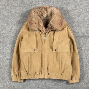 Vintage Tan Brown Women’s Suede Short Trench Bomber Jacket Coat Fur Collar Lined